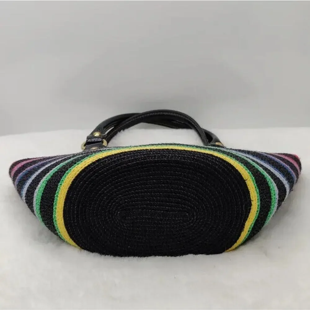 black straw Striped top handle Handbag